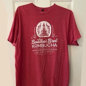 Buddha’s Brew Kombucha Vintage t-shirt Austin Texas XL cotton blend red shirt